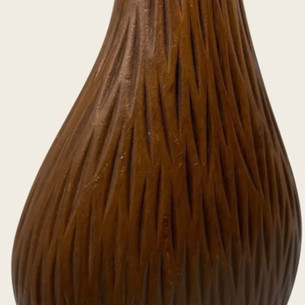 Vintage 1980s Carved Wood Vase Sculptural Boho Organic Feathered Flame